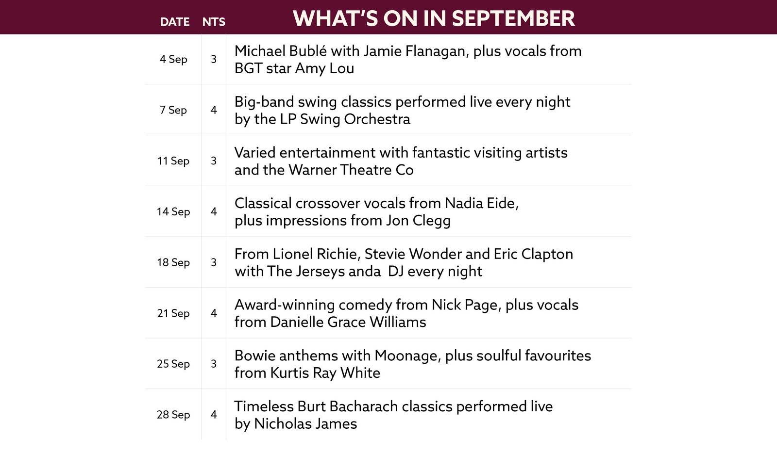 See what's on at Nidd Hall in September.