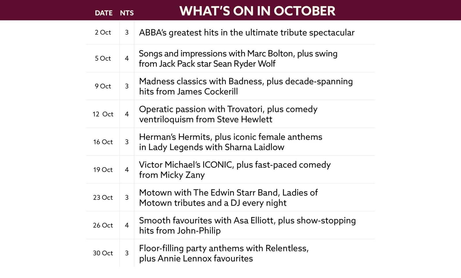 See what's on at Nidd Hall in October.