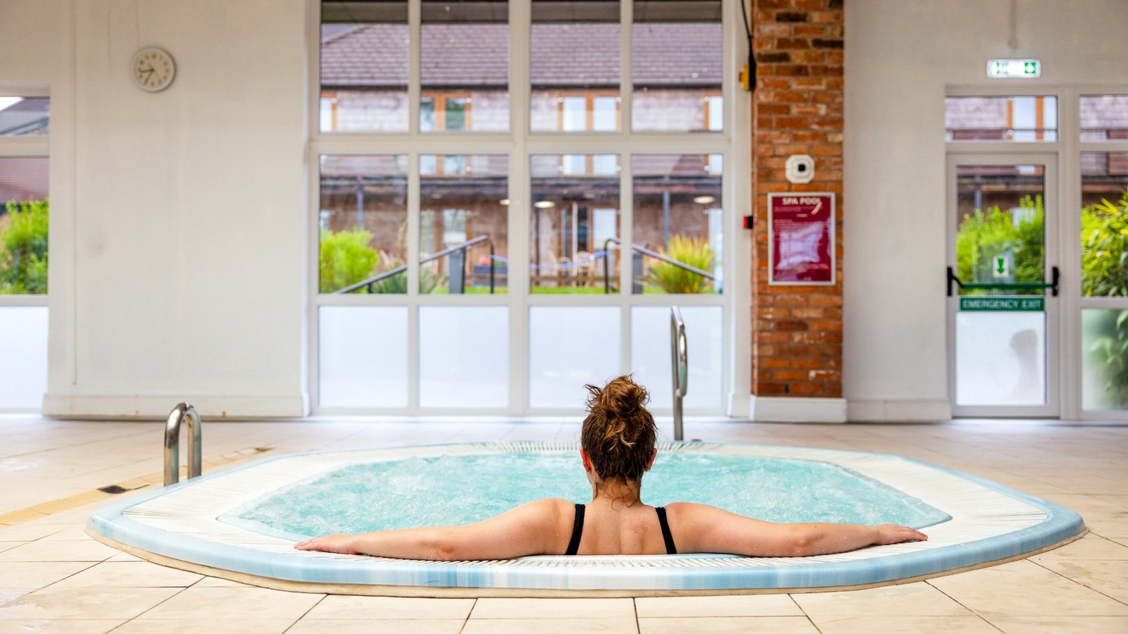 Sit back and relax in our indoor bubble pool, enjoying views of the peaceful garden beyond.