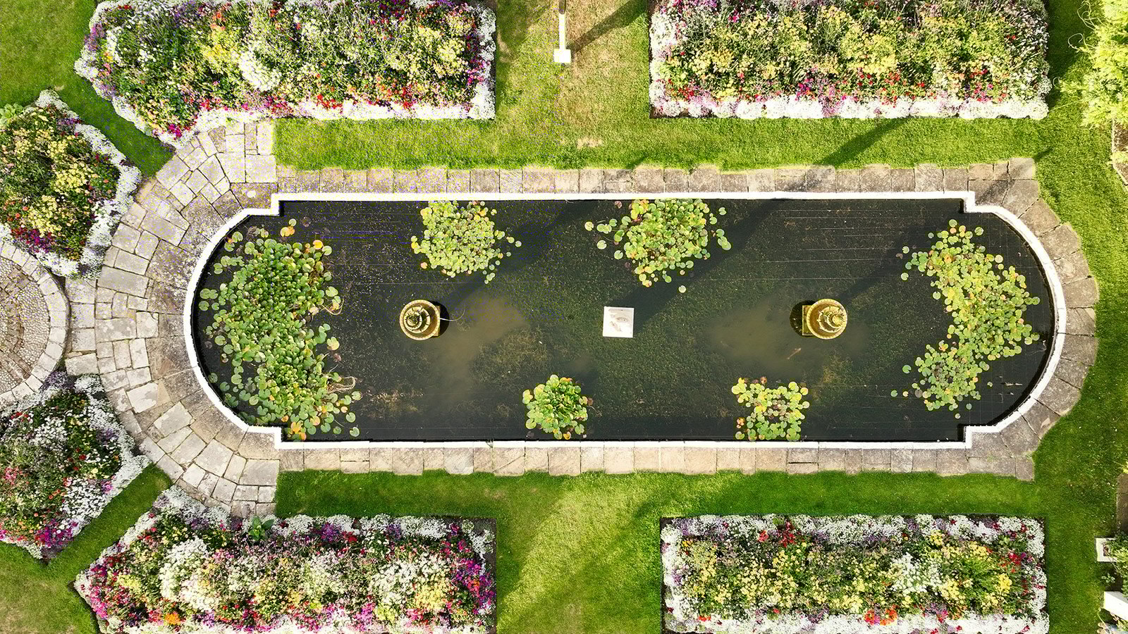 From this aerial view, the Walled Garden reveals its charm. A tranquil retreat for quiet moments and gentle strolls.