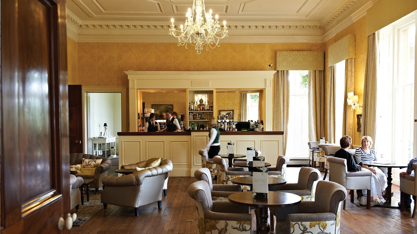 The Terrace Bar in the Old House is full of historic character, and a favourite spot to enjoy drinks and light bites from the Nest, with plenty of space to relax and soak up the atmosphere.