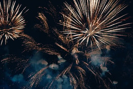 Colourful fireworks against a very dark sky