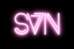 SVN logo in pink neon on black background
