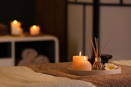 Massage table with candles