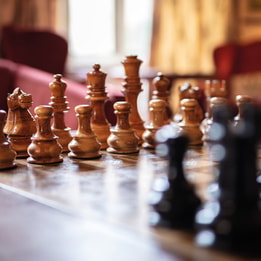 Close up of a wooden chess board