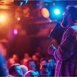 man doing stand up comedy