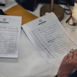 Close up of a quiz sheet being marked after a quiz hosted by the entertainment team at Littlecote House Hotel