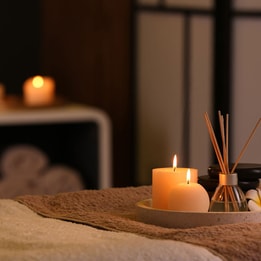 Massage table with candles