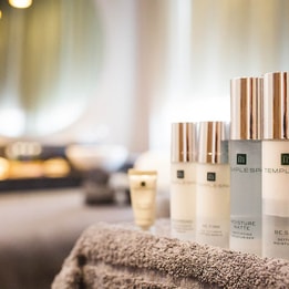 a close up of the templespa products on top of a towel