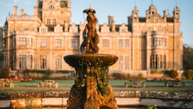 The fountain on the grounds of Thoresby Hall, with the historic Thoresby Hall building behind