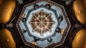 The impressive dome inside Studley Castle, highlighting its intricate design and grandeur.