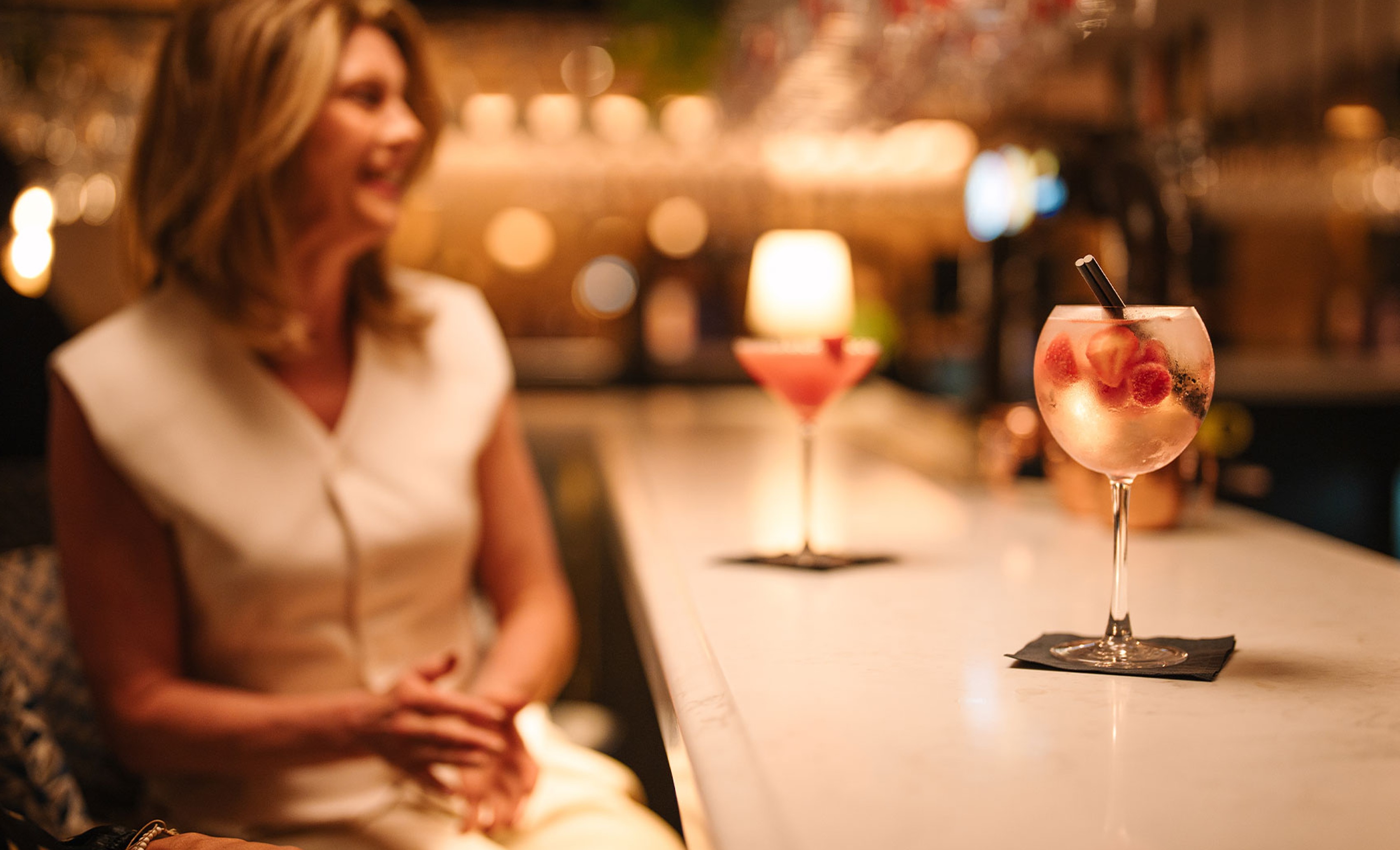 Cocktails served at a hotel bar.