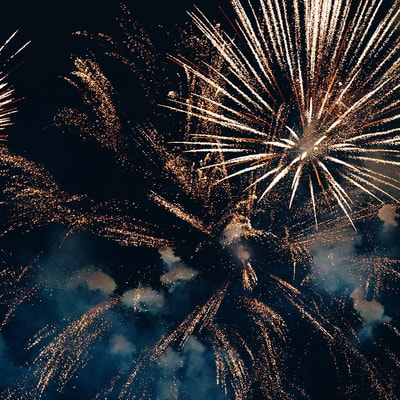 Colourful fireworks against a very dark sky