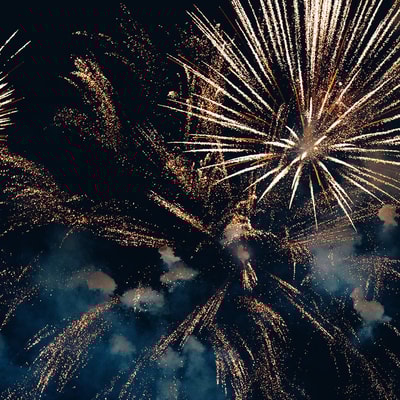 Colourful fireworks against a very dark sky