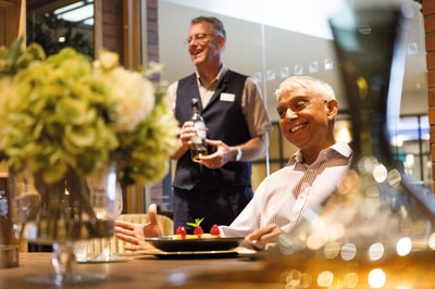 Guest enjoying dining in Studley castle private dining area