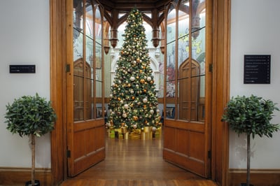 Beautiful decorated Christmas tree at Studley Castle