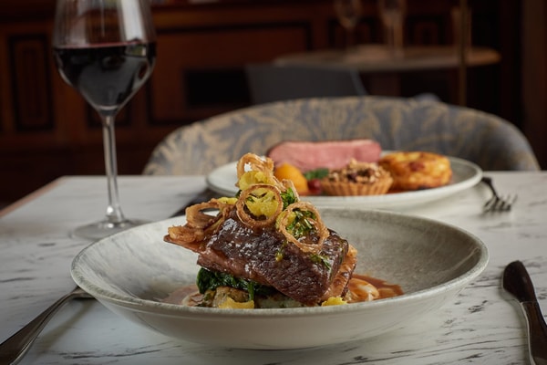 Main at Brasserie32: Braised beef short rib - Crushed potatoes, celeriac puree, spinach, gremolata, beef jus.