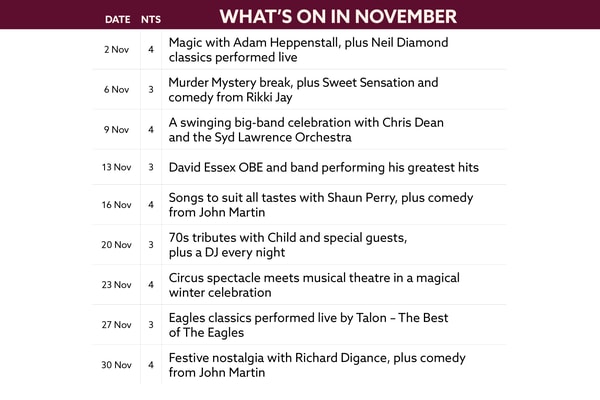 See what's on at Nidd Hall in November.