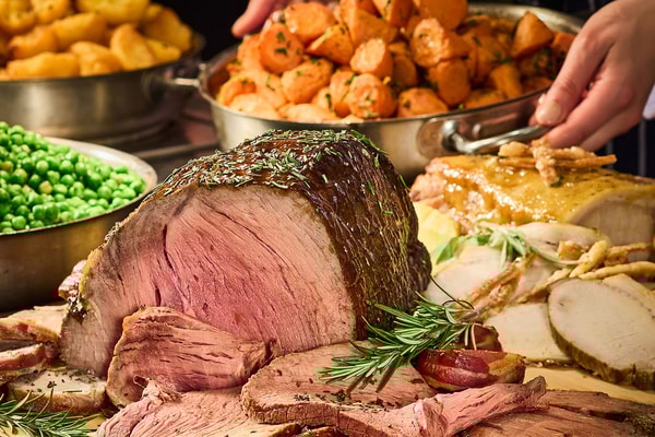 Delicious meats and traditional sides with our carvery in Market Kitchen.