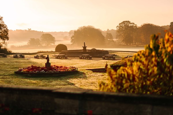 Morning light spills across the gardens of Thoresby Hall, so every sunrise feels like a painting coming to life.