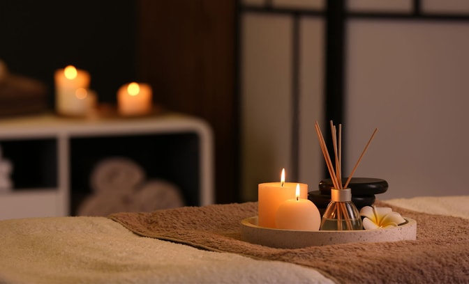 Massage table with candles