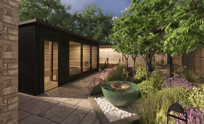 Renders of the new sauna at Thoresby Hall