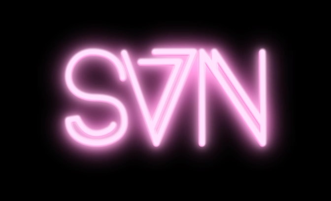 SVN logo in pink neon on black background