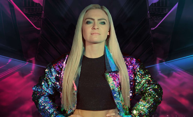 Tyle with blue and pink background