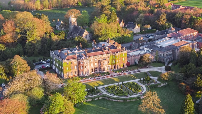 Aerial view of Nidd Hall Hotel and grounds