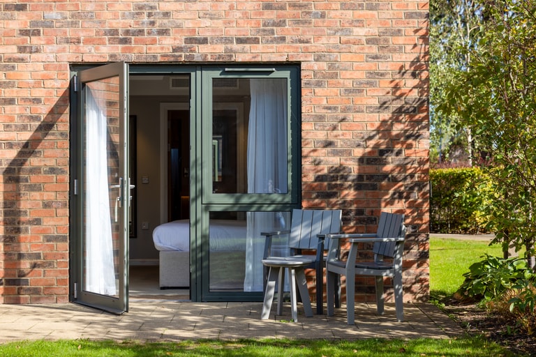 the terrace for the lodge suites at studley castle