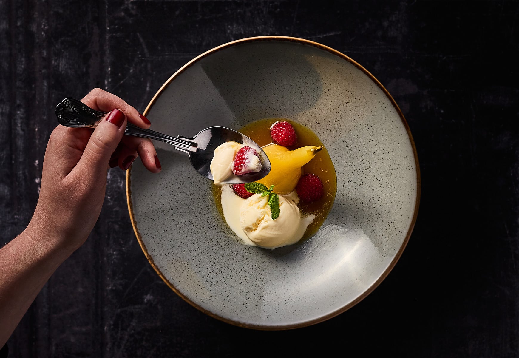 aerial view of a tempting fruit dessert