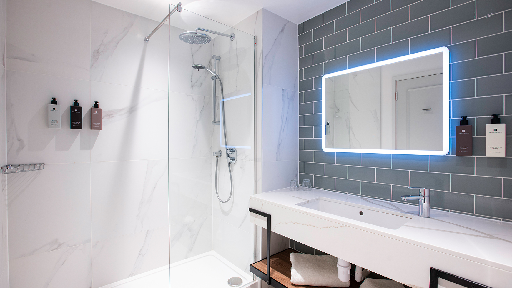 Bathroom with a walk in shower