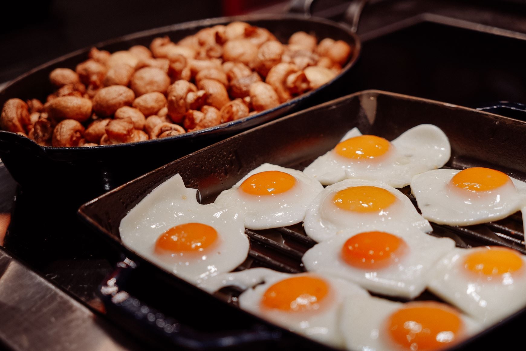 fried eggs and fried mushrooms