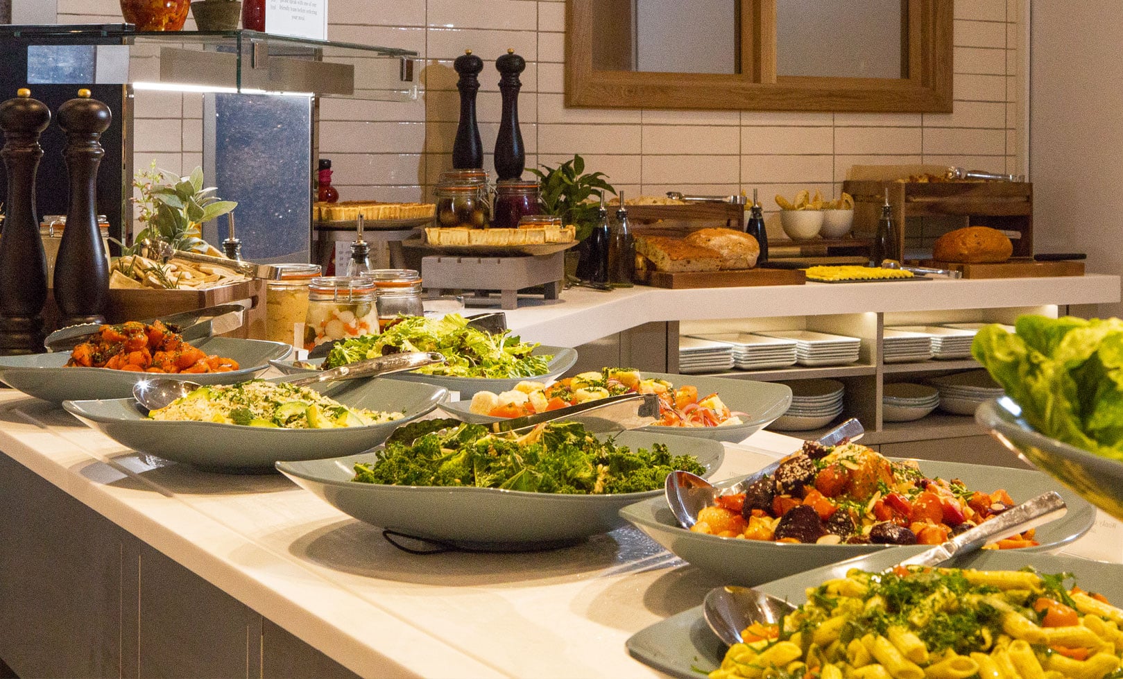 salad dishes on a deli buffet